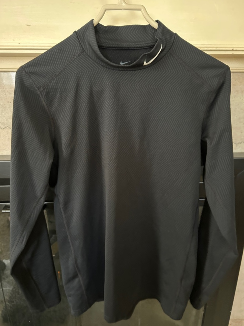 Nike Black Long-Sleeve Training Top with Subtle Chevron Texture